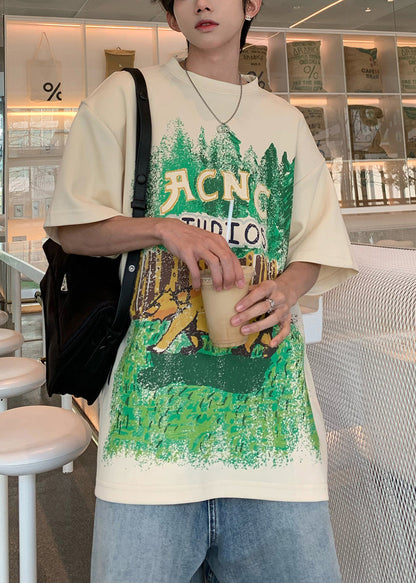 Baumwolle Ärmel Schwarz O-Ausschnitt Herren T-Shirt Print Halb Shirts Casual