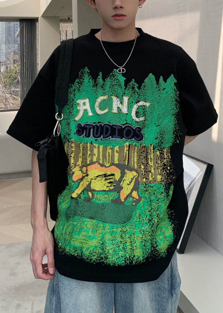 Baumwolle Ärmel Schwarz O-Ausschnitt Herren T-Shirt Print Halb Shirts Casual