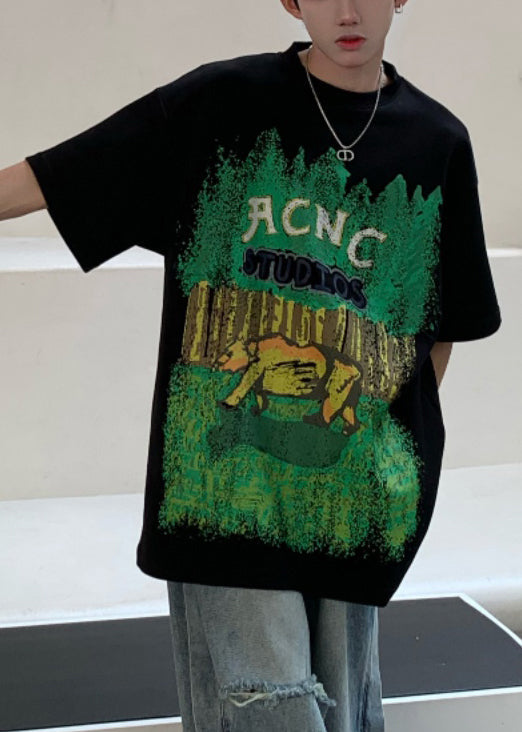 Baumwolle Ärmel Schwarz O-Ausschnitt Herren T-Shirt Print Halb Shirts Casual