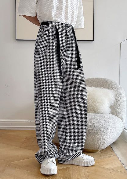 Plaid Baumwolle Kleidung Schwarz Übergroße Casual Hosen Herren