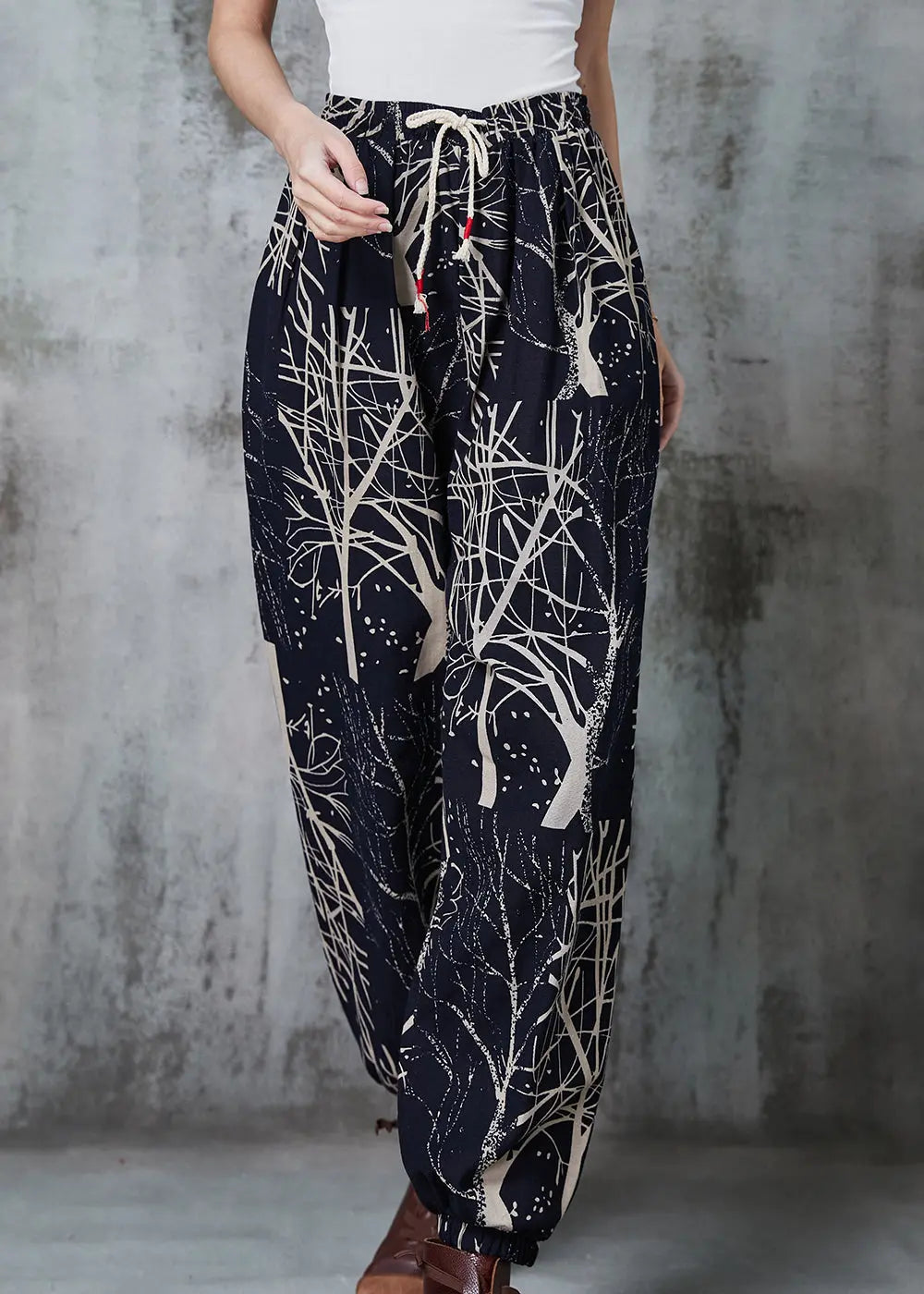 Casual Black Oversized Print Cotton Harem Pants Spring Ada Fashion