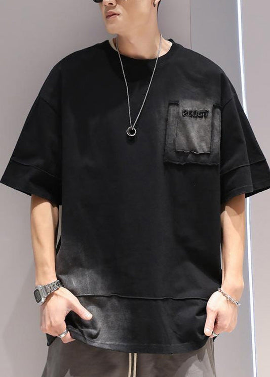 Apparel Casual Men T Cotton Shirts Dye Tie Black Oversized Summer