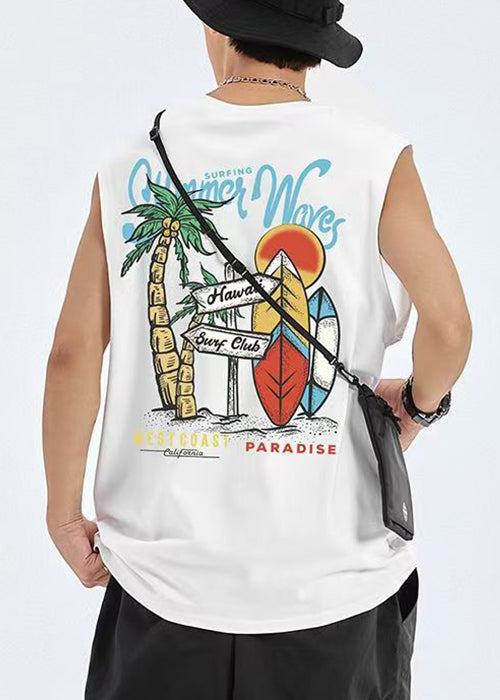 Gemütliche schwarze Männer Grafikdruck Baumwolle T-Shirts Casual Sleeveless