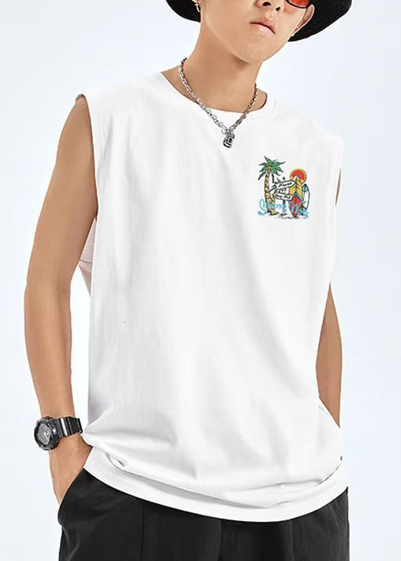 Gemütliche schwarze Männer Grafikdruck Baumwolle T-Shirts Casual Sleeveless