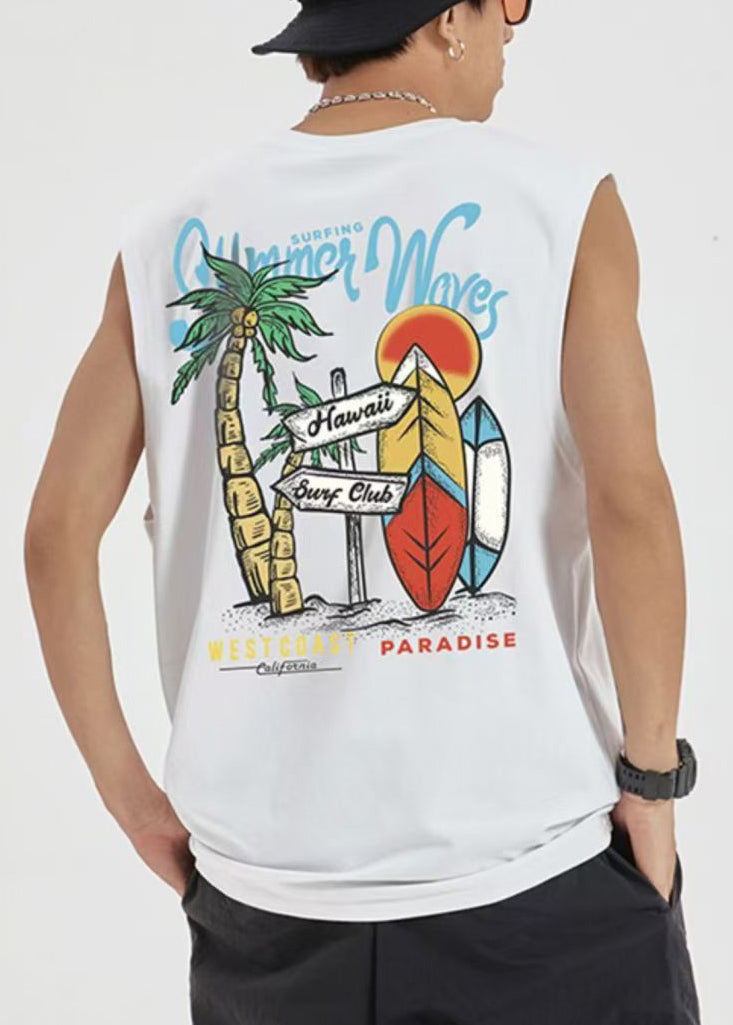 Gemütliche schwarze Männer Grafikdruck Baumwolle T-Shirts Casual Sleeveless