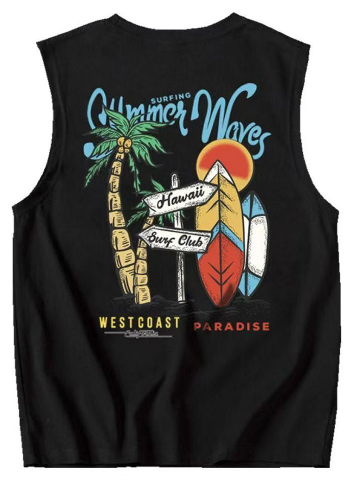 Gemütliche schwarze Männer Grafikdruck Baumwolle T-Shirts Casual Sleeveless