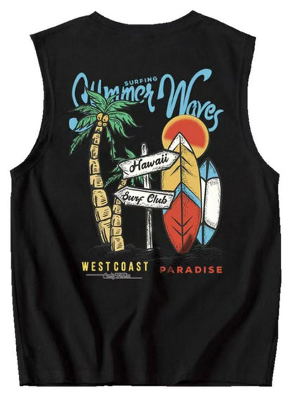 Gemütliche schwarze Männer Grafikdruck Baumwolle T-Shirts Casual Sleeveless