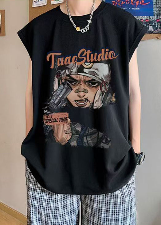 Débardeur d'été surdimensionné en coton pour homme, imprimé noir, décontracté