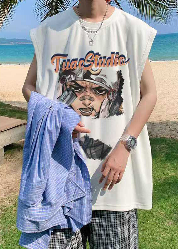 Débardeur d'été surdimensionné en coton pour homme, imprimé noir, décontracté