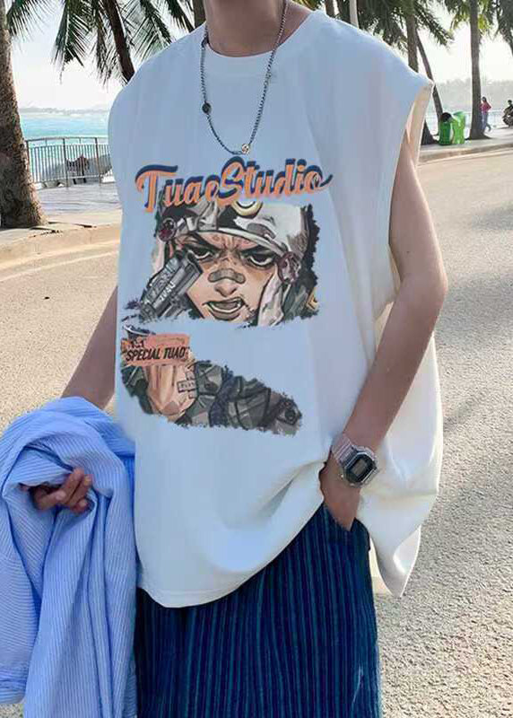 Débardeur d'été surdimensionné en coton pour homme, imprimé noir, décontracté