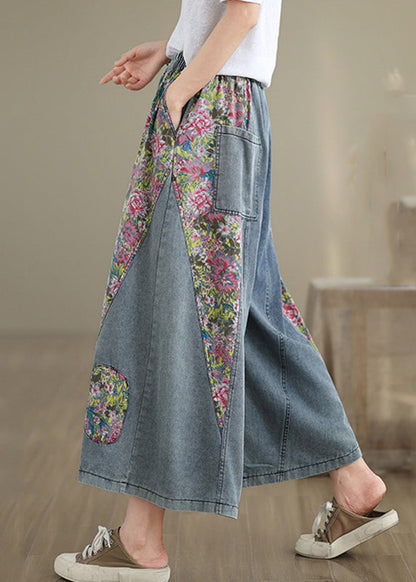 Taschen Sommer Blau Elastische Crop Casual Jeans Taille Patchwork