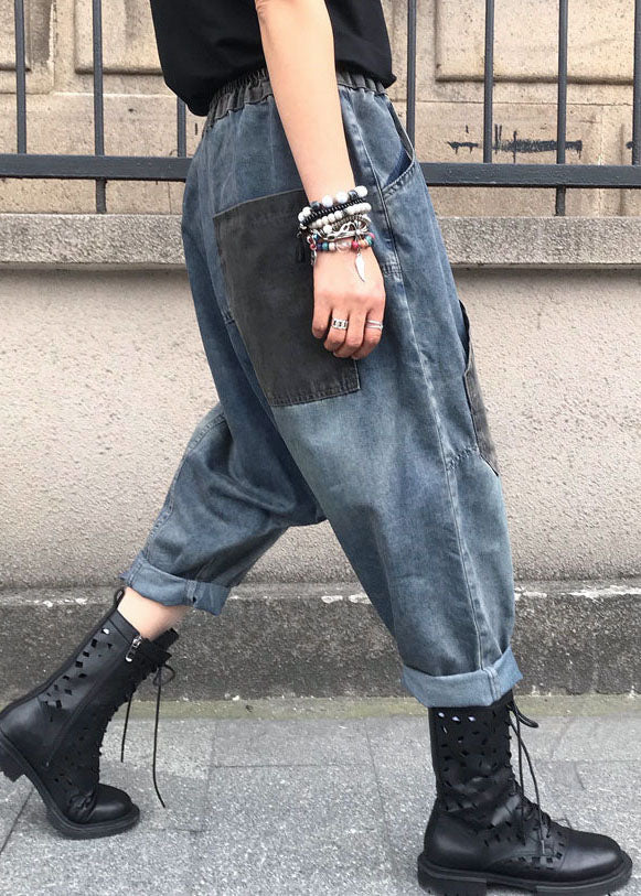 Lässige blaue Jeanshose mit elastischer Taille und Stickerei für den Sommer FF061