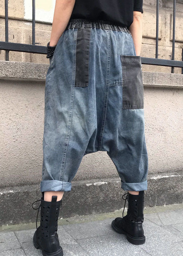 Lässige blaue Jeanshose mit elastischer Taille und Stickerei für den Sommer FF061