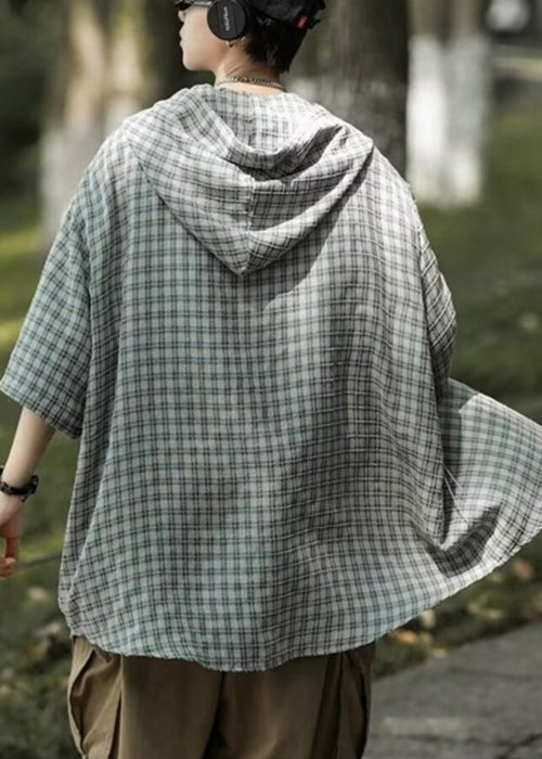 Button Casual Shirt Plaid Baumwolle Männer Sommer Blau