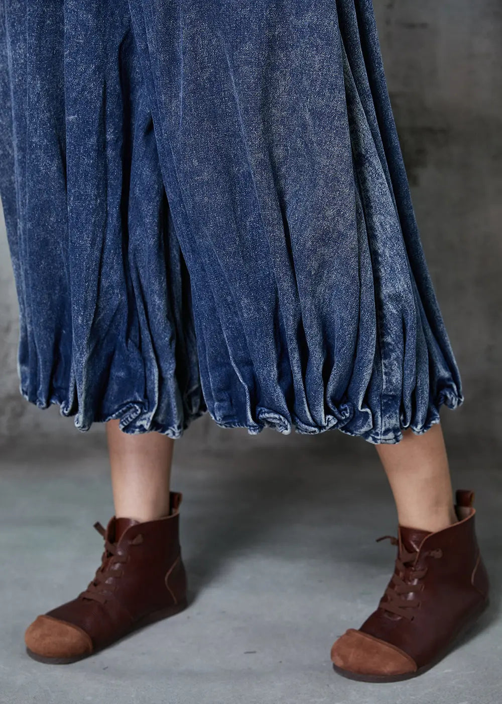 Casual Blue Oversized Wrinkled Denim Wide Leg Pants Spring Ada Fashion