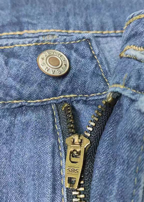 Lässige blaue Jeanshose mit weitem Bein und Taschen Frühling QQ1065