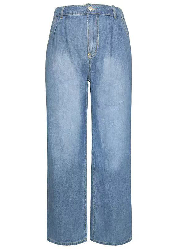 Lässige blaue Jeanshose mit weitem Bein und Taschen Frühling QQ1065