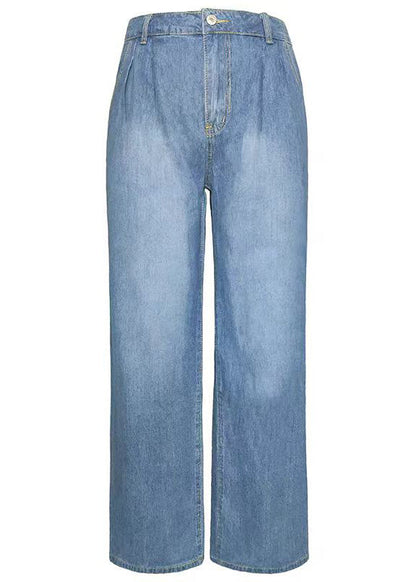 Pantalon large en denim bleu décontracté avec poches Printemps QQ1065