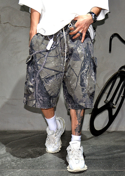 Herren Sommer Baumwolle Taille Elastische Casual Taschen Camouflage Shorts