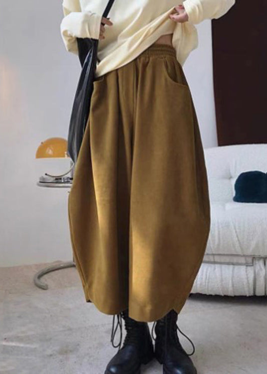 Pantalon élastique à poches, sarouel caramel, taille décontractée, printemps