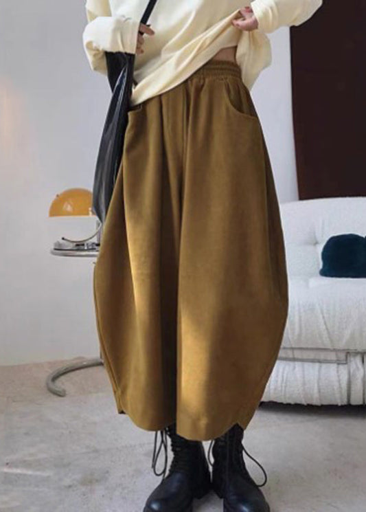Pantalon décontracté à taille élastique avec poches à ressort et sarouel caramel
