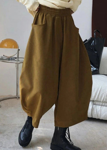 Pantalon décontracté à taille élastique avec poches à ressort et sarouel caramel