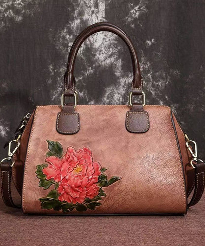 Kaffee Kapazität Satchel Geprägte Kalbsleder Große Casual Leder