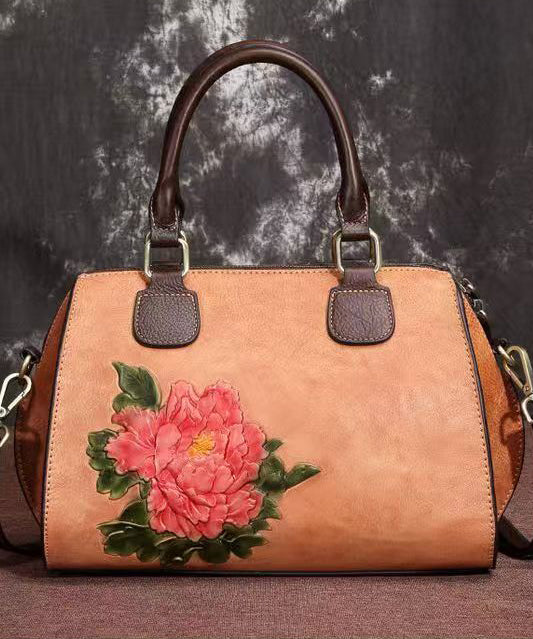 Kaffee Kapazität Satchel Geprägte Kalbsleder Große Casual Leder