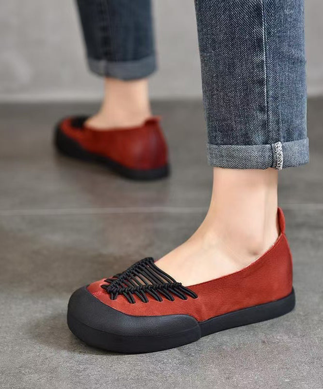 Schuhe Rot Komfortable Leder Spleißen Casual Füße Flache Rindsleder