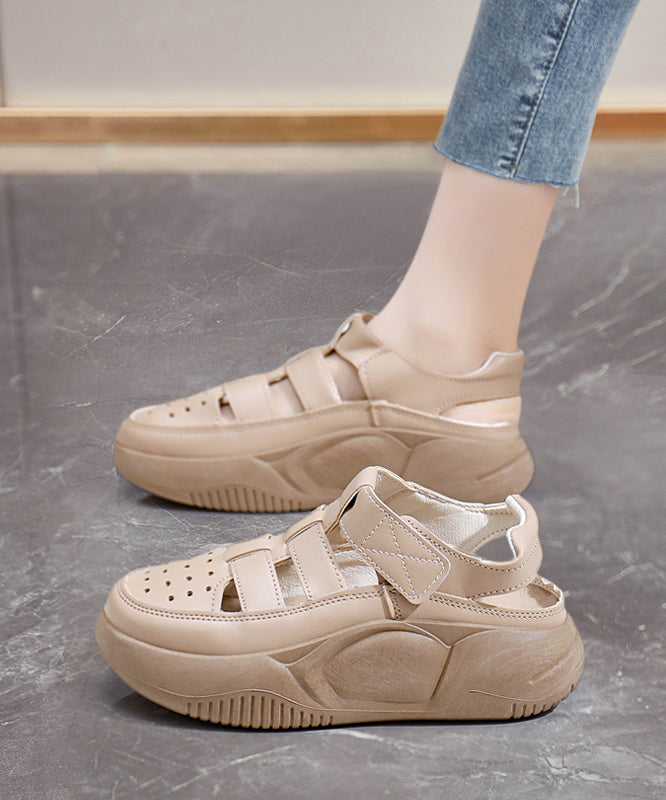 Casual Comfy Beige Hollow Out Platform Walking Sandals KJ030