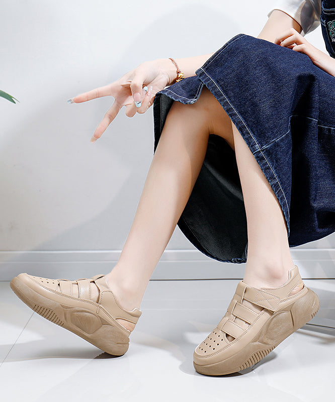 Casual Comfy Beige Hollow Out Platform Walking Sandals KJ030