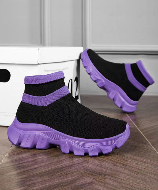 Chaussures de sport décontractées et confortables à la cheville en tissu tricoté violet JJ008