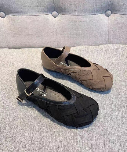 Mocassins noirs en tissu de coton décontracté avec boucle et sangle AP1042