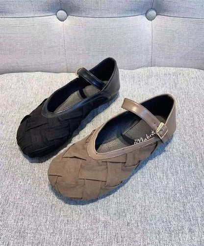 Mocassins noirs en tissu de coton décontracté avec boucle et sangle AP1042