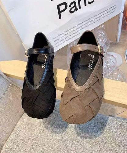 Mocassins noirs en tissu de coton décontracté avec boucle et sangle AP1042