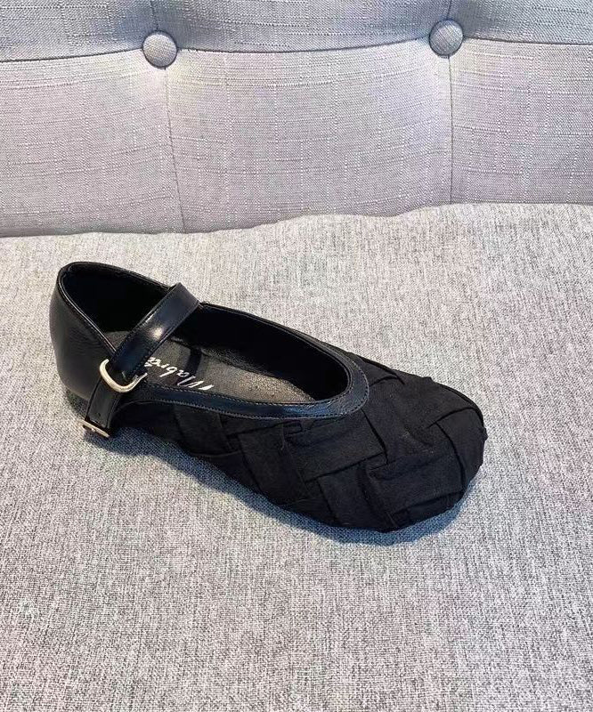 Lässiger Pennyloafer aus Baumwollstoff mit Schnallenriemen in Schwarz AP1042