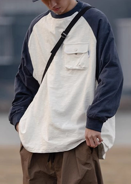 Shirts Dark Patchwork Männer Hals O Casual Grau T Baumwolle Taschen