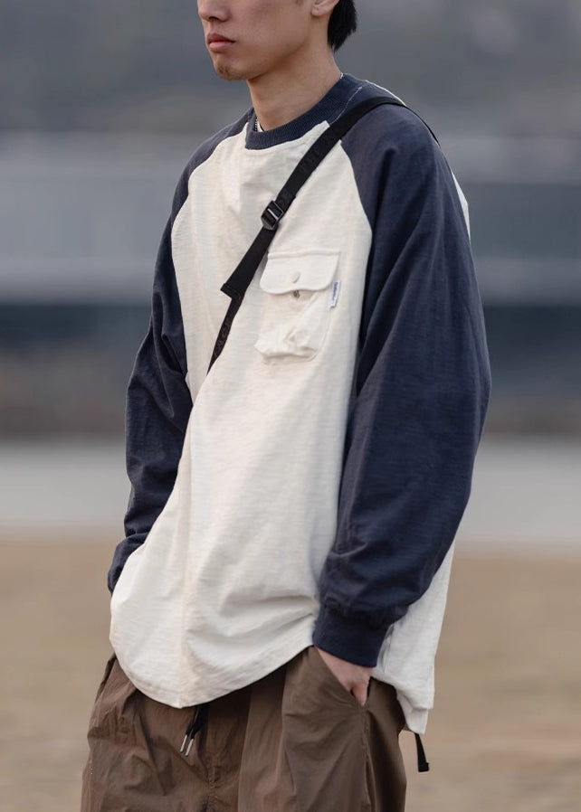 Shirts Dark Patchwork Männer Hals O Casual Grau T Baumwolle Taschen