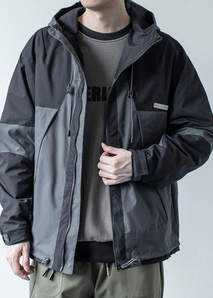 Manteau à capuche décontracté en coton kaki avec poches foncées pour homme