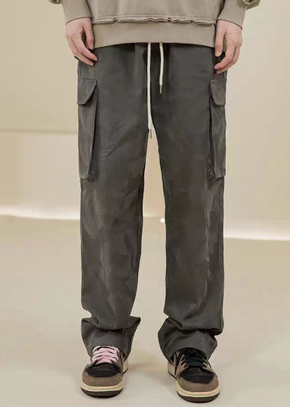 Pantalon camouflage décontracté avec poches vertes brodées en coton pour homme