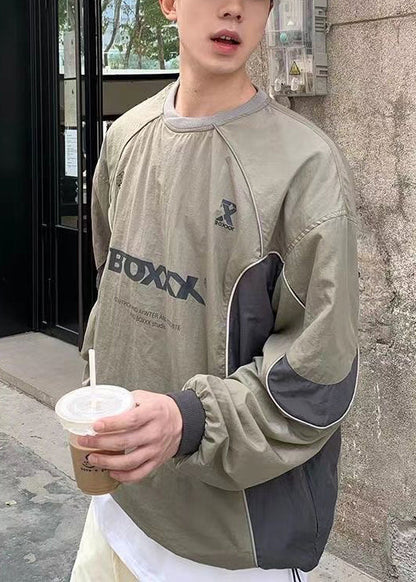 Hemd T Brief Baumwolle Casual Kordelzug Patchwork Grün Herren