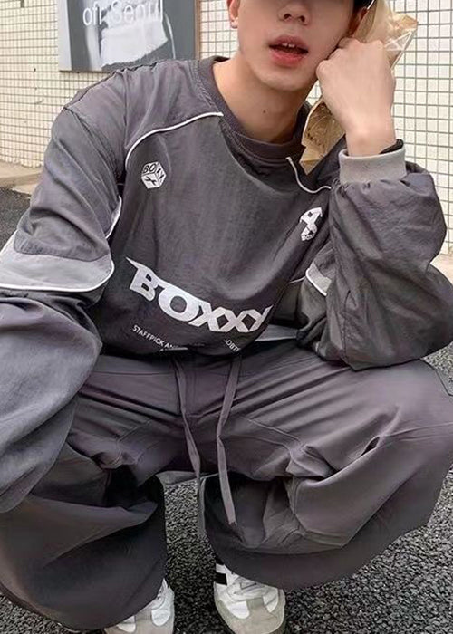 Hemd T Brief Baumwolle Casual Kordelzug Patchwork Grün Herren