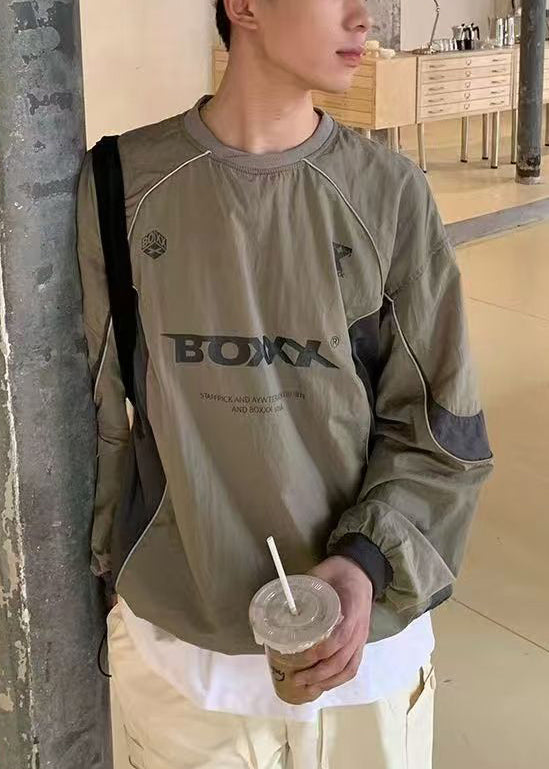 Hemd T Brief Baumwolle Casual Kordelzug Patchwork Grün Herren