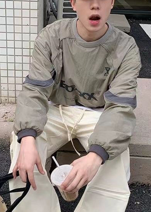 Hemd T Brief Baumwolle Casual Kordelzug Patchwork Grün Herren