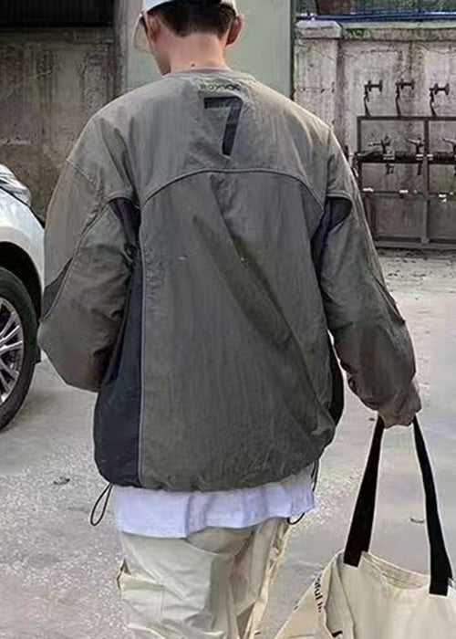 Hemd T Brief Baumwolle Casual Kordelzug Patchwork Grün Herren