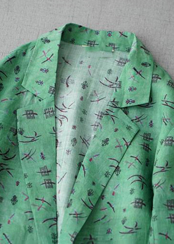 Casual Green Notched Print Coats Long Sleeve AM1054