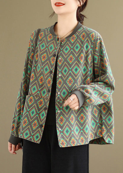 Manteau en jean vert décontracté à col rond et poches imprimées, printemps TJ001