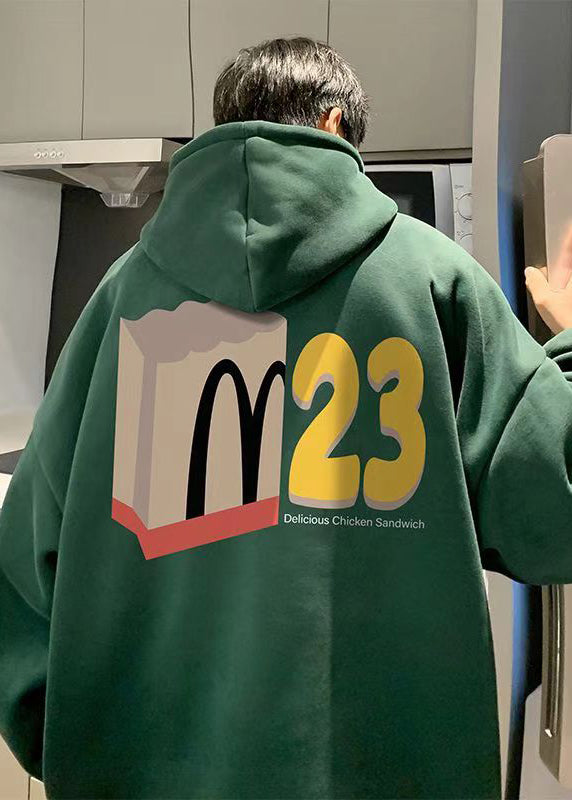 Sweat à capuche décontracté en coton vert avec poches pour homme, motif graphique, automne EQ013