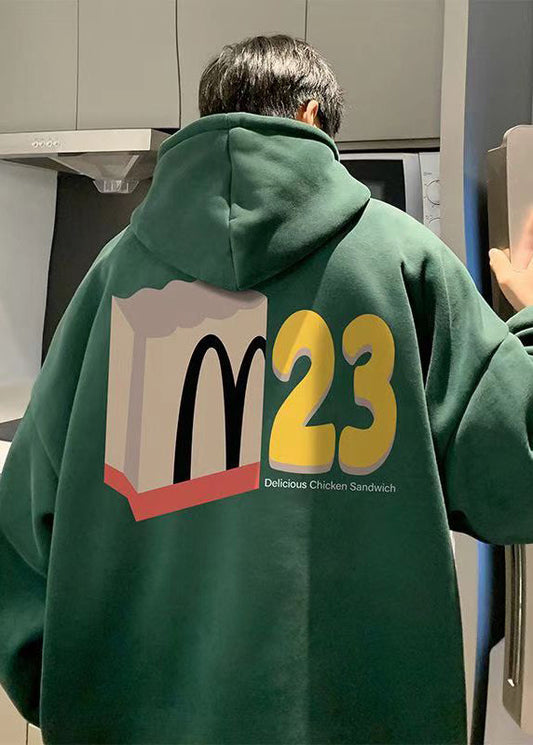 Sweat à capuche décontracté en coton vert avec poches pour homme, motif graphique, automne EQ013