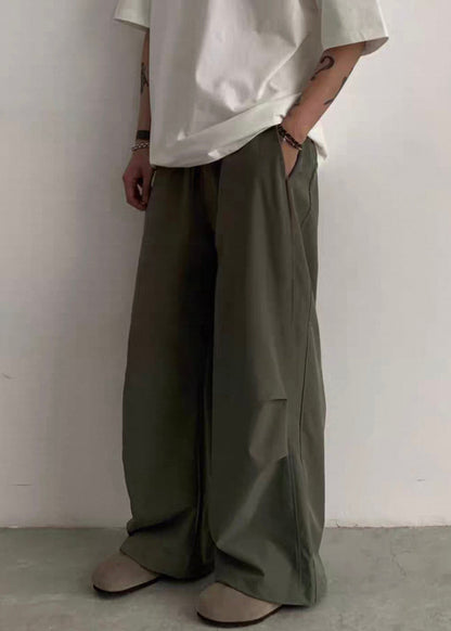 Pantalon à poches en coton pour homme, décontracté, vert, avec cordon de serrage, été